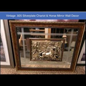 .925 silverplate chariot & horse mirror wall decor